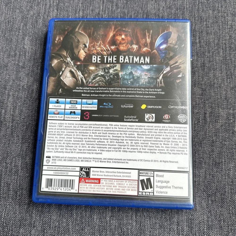 Batman: Arkham Knight (PlayStation 4, 2015) MINT CONDITION COMPLETE